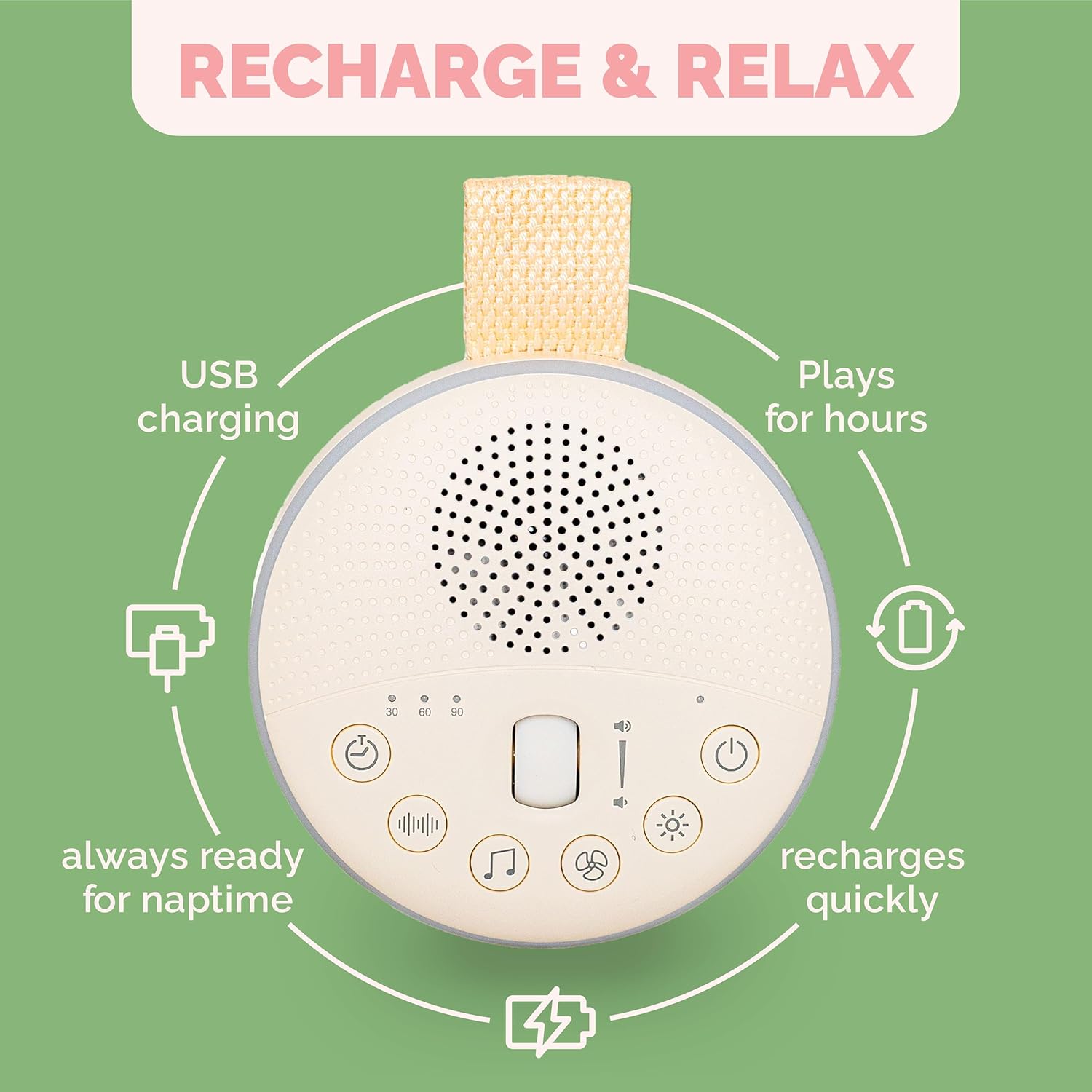 Colic Baby Relief White Noise Sound Machine - Rechargeable Sound Machine for Baby Gas Relief Newborn, Portable with Long Battery Life, 21 Soothing Sounds, Gentle Night Light & Auto Timer