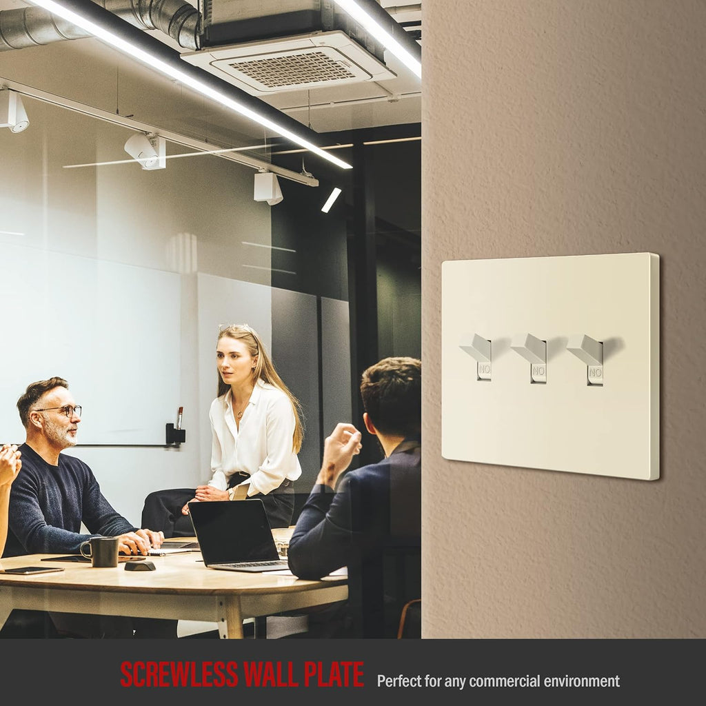ENERLITES Screwless Triple Toggle Switch Wall Plate, Child Safe Light Switch Cover, Standard 3-Gang 4.68" x 6.53", Unbreakable Polycarbonate Thermoplastic, UL Listed, SI8813-LA, Glossy, Light Almond