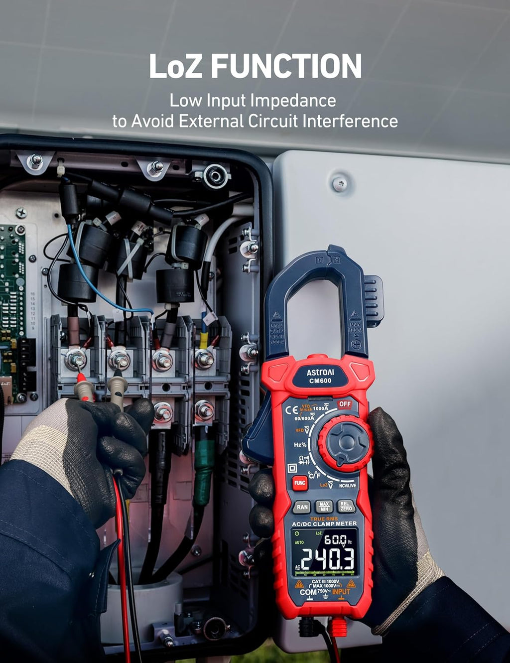 AstroAI Inrush Digital Clamp Meter Multimeter 1000A TRMS 6000 Counts, Amp Voltage Tester with VFD, LOZ Mode; Measures AC/DC Current Voltage Temperature Resistance Capacitance Frequency Continuity NCV