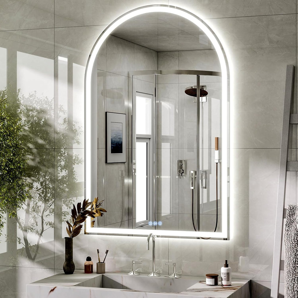 BEAUTYPEAK 48x30 LED Arch Bathroom Mirror with Lights, Anti-Fog, Dimmable, Backlit + Front Lit, Lighted Bathroom Vanity Mirror for Wall, 3 Colors, Memory Function, Tempered Glass, Shatter-Proof