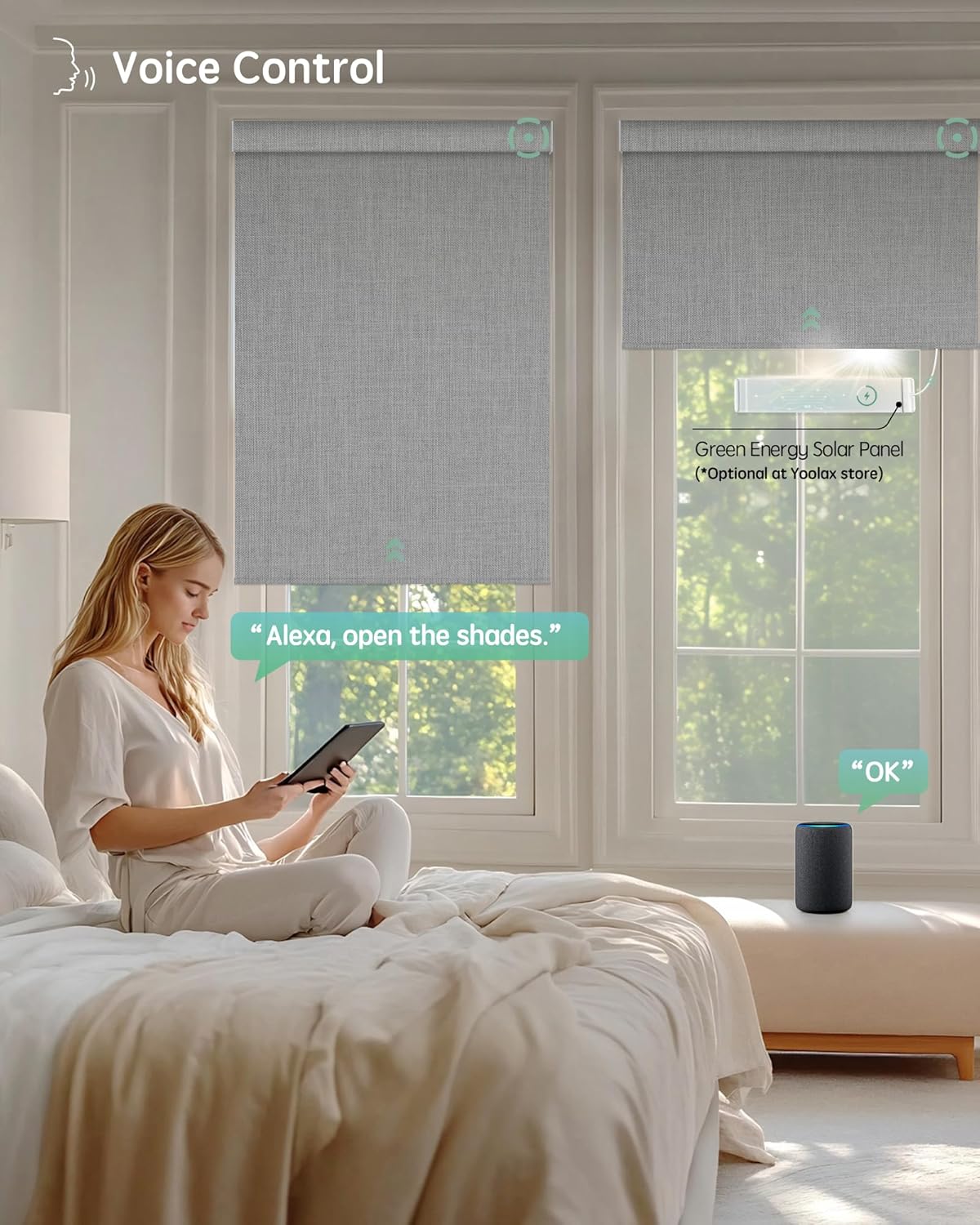 Yoolax Motorized Blinds with Remote, Blackout Smart Blinds Motorized Fabric Roller Shades Compatible with Alexa, Automatic Shades for Windows Custom Size (Light Grey)