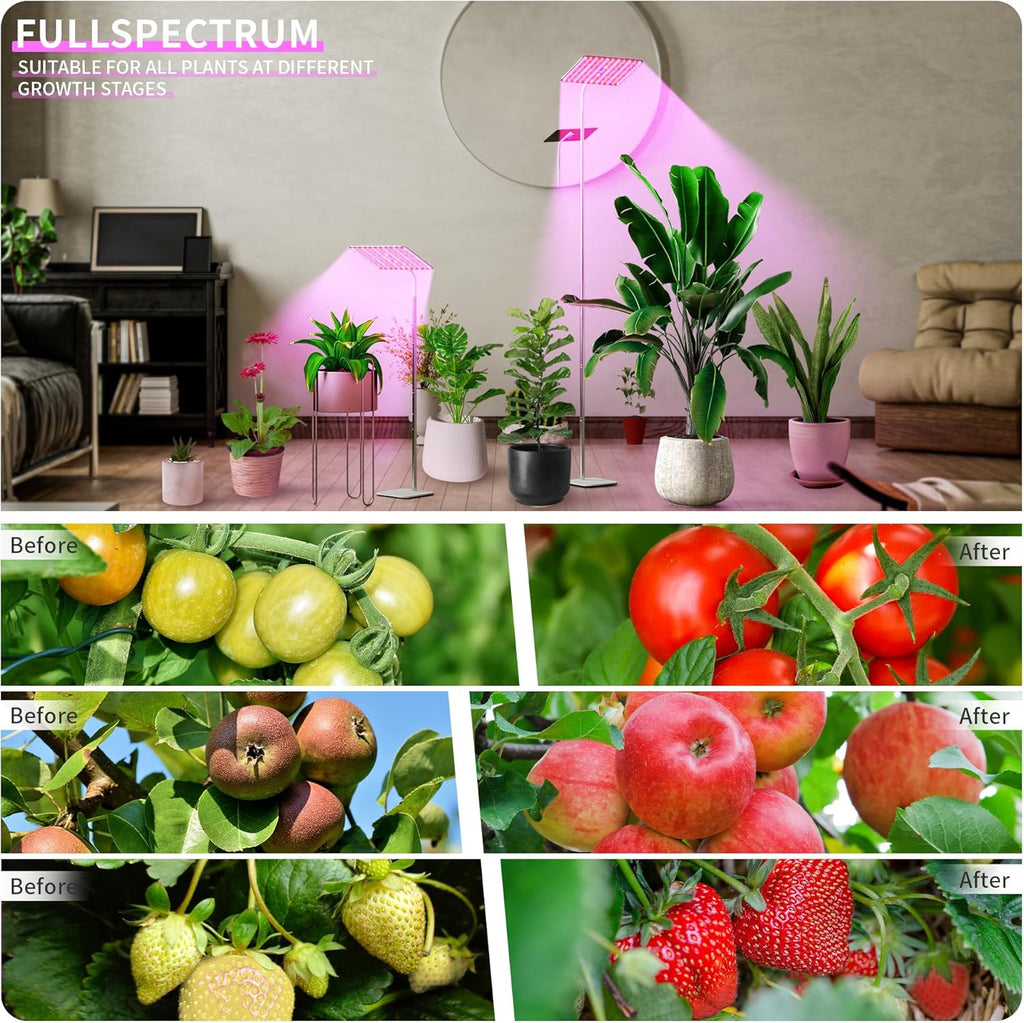 BESTVA 48W Grow Lights for Indoor Plants with Stand, Full Spectrum LED Plant Light for Indoor Plants,12-59 Inches Height Adjustable Growing Lamp with Auto On/Off Timer 4H/8H/12H, 4 Dimmable Brightness