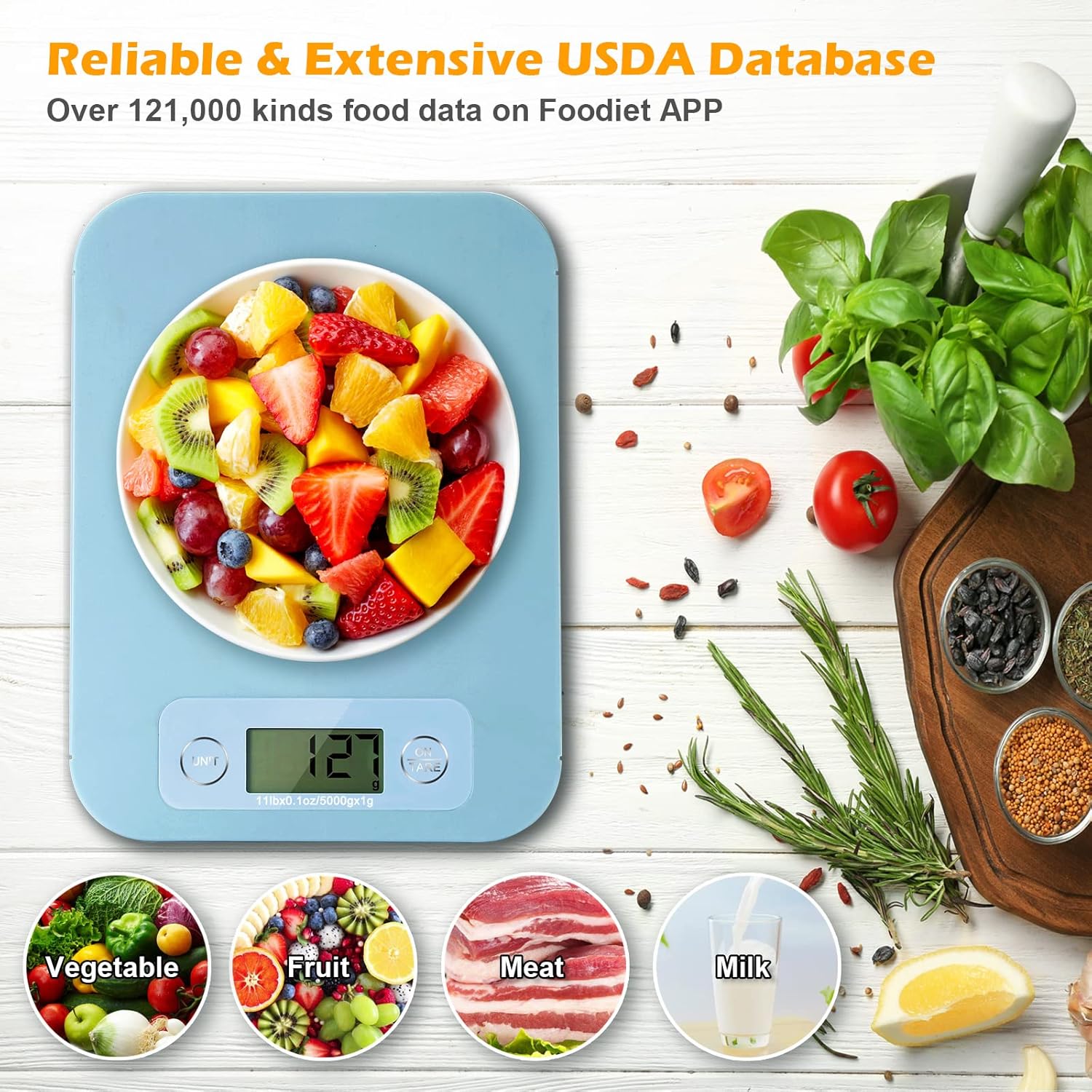 Digital Food Scale for Weight Loss - Smart Food Scale with Nutritional Calculator, Kitchen Scales for Food Grams and Ounces, Food Weight Scale for Baking, Diet, Diabetics, Calories 0.1oz/1g (3g-5kg)