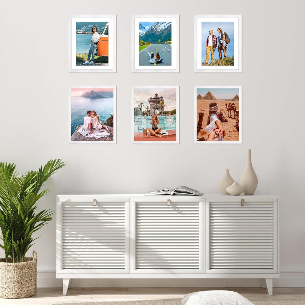 FIXSMITH 8x10 Picture Frame Set of 10, White Photo Frames Bulk with HD Plexiglass, Display Pictures 5x7 with Mat or 8x10 Without Mat, Multi Picture Frames Collage for Tabletop or Wall Display