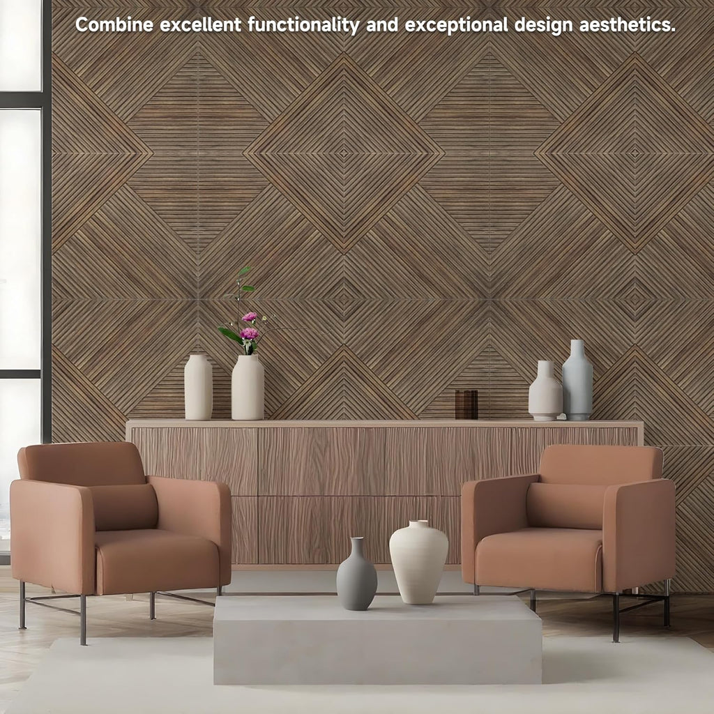 TO-TH Acoustic Panels for Wall and Ceiling - 6 Pack 2'x2'x0.4,Self-Adhesive 3D UV Printing Decorative Wall Panels with Wood Look,Natural Walnut