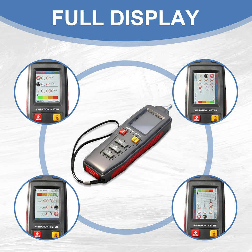 Digital Vibration Meter Vibrometer Handheld Vibration Analysis Equipment Acceleration Velocity Displacement Measurement for Moving Machinery