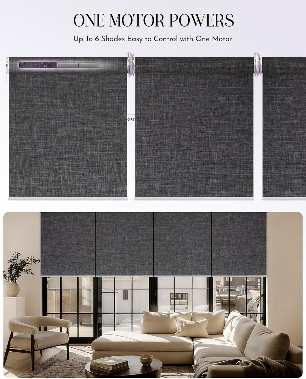 Graywind Smart Coupled Roller Shades Compatible with Alexa Google Custom Size Extra Large Motorized Blinds for Windows(Dark Grey)