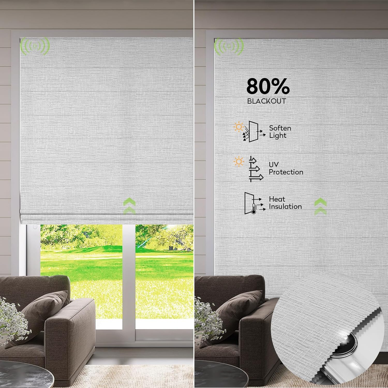 ZSTARR Smart Roman Shades Rechargeable Motorized Blinds with Remote Light Filtering Roman Window Shades Plain Fold Soft for Doors Bedroom, Custom Size (Light Gray)
