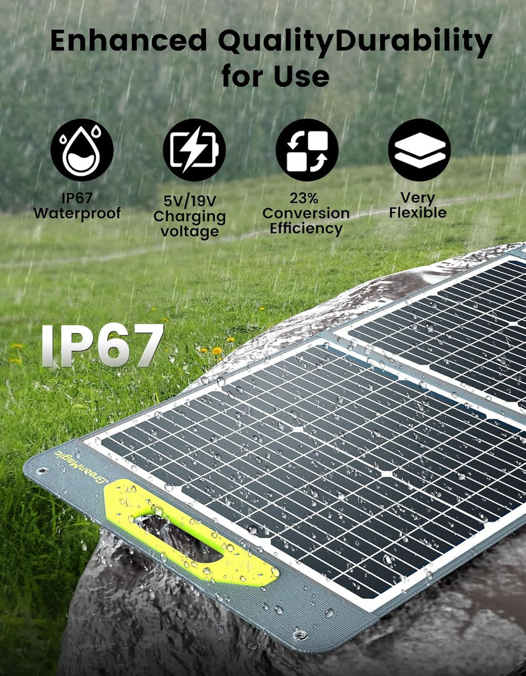 Greenmagic Portable 400 Watt Solar Panel, 39V Foldable, Durable Foldable, Durable Compatiable with Most 40v Portable Solar Generator, Power Station on The Market