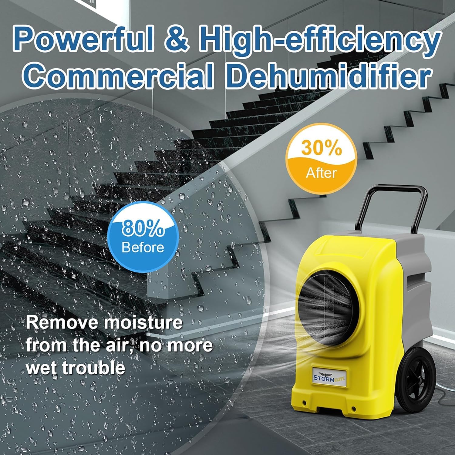 ALORAIR LGR Commercial Dehumidifier with Pump & Drain Hose, Portable Insutrial Dehumidifier for Basments, Home, Job Sites, Fit for 2,100 Sq.Ft Space with Wheels (Storm Elite Yellow NO WIFI)