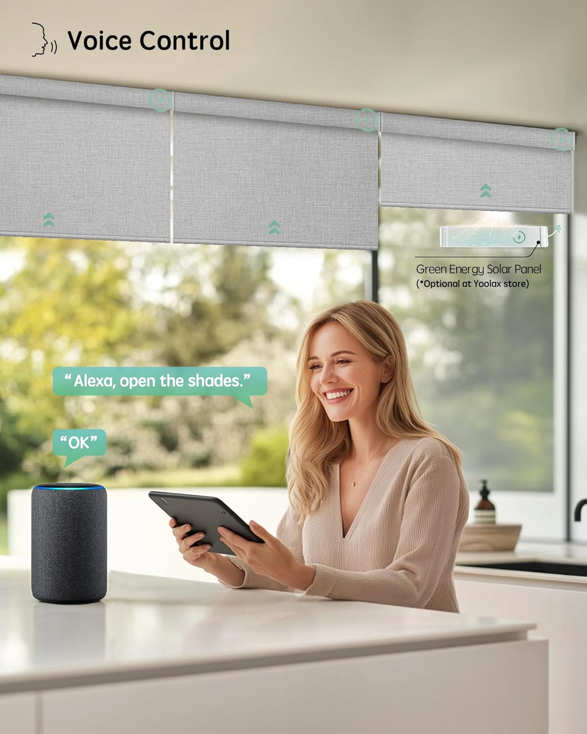 Yoolax Motorized Blinds with Remote, Smart Blinds for Windows Blackout Automatic Shades Compatible with Alexa Remote Control Roller Window Shades with Valance, Custom Size (V-Foggy White)