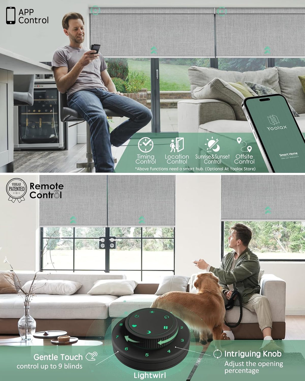 Yoolax Motorized Blinds with Remote, Blackout Smart Blinds Motorized Fabric Roller Shades Compatible with Alexa, Automatic Shades for Windows Custom Size (Light Grey)