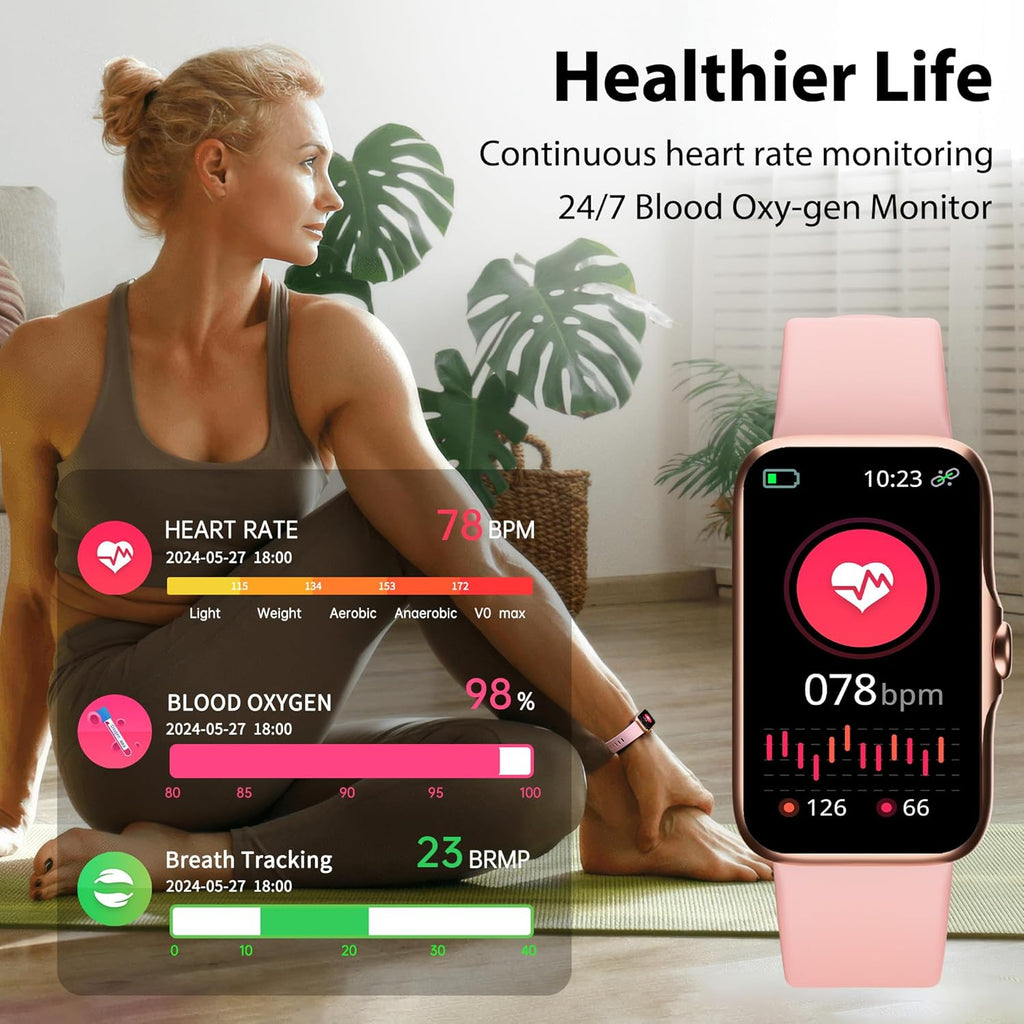 Fitness Tracker with 24/7 Continuous Heart Rate, Blood Oxygen Monitor, Smart Watch with Sleep Monitor, IP68 Waterproof Activity Tracker Step Counter for Women Men (Pink)