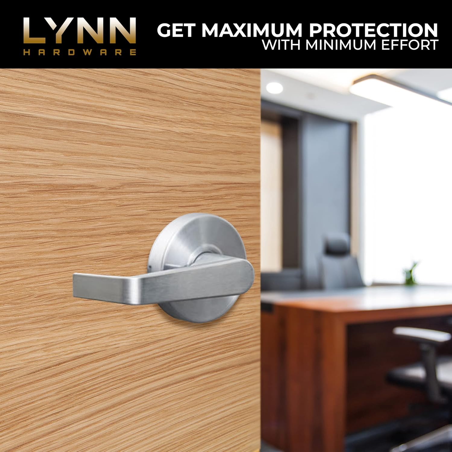 LYNN HARDWARE Commercial Door Lever Lock - Heavy-Duty Locking Door Handle, Designer Door Handles, Cylindrical Lever Lock, Non-Handed Grade 2 Door Handle, Satin Chrome, Entrance Keylock w/Clutch