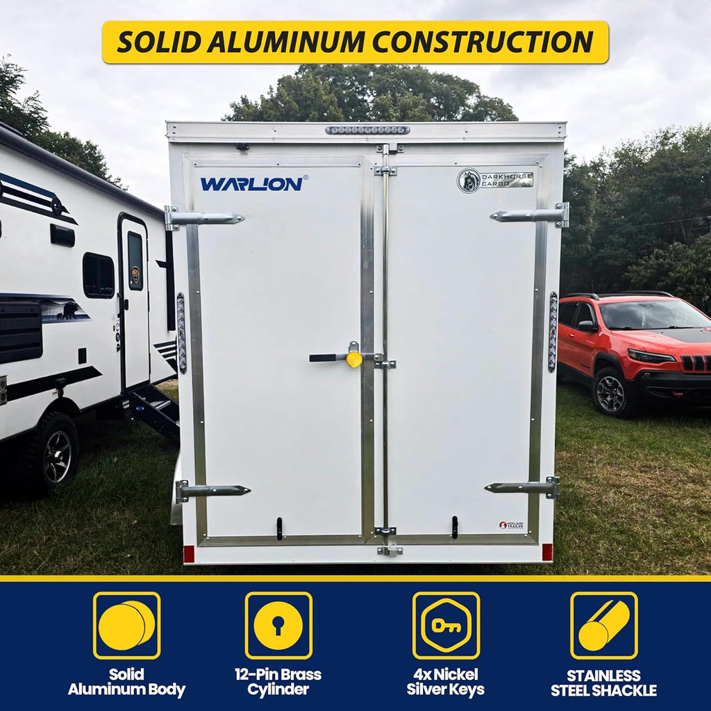 WARLION Solid Aluminum Hidden Shackle Lock, Heavy Duty Trailer Lock with 4 Keys, Push Core, Stainless Steel Latch, for Trailers, Shipping Containers, Trucks, Vans, Warehouses