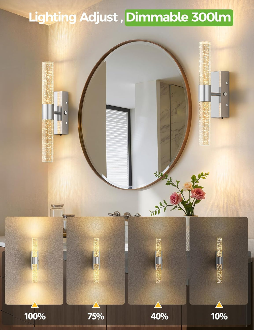 Battery Operated Wall Sconce Set of 2,3CCT Dimmable,10400mAh,Silver Modern Rechargeable Wall Sconce with Remote,Wireless Wall Lights for Bedroom,Living room,Hallway(15.3 inch)