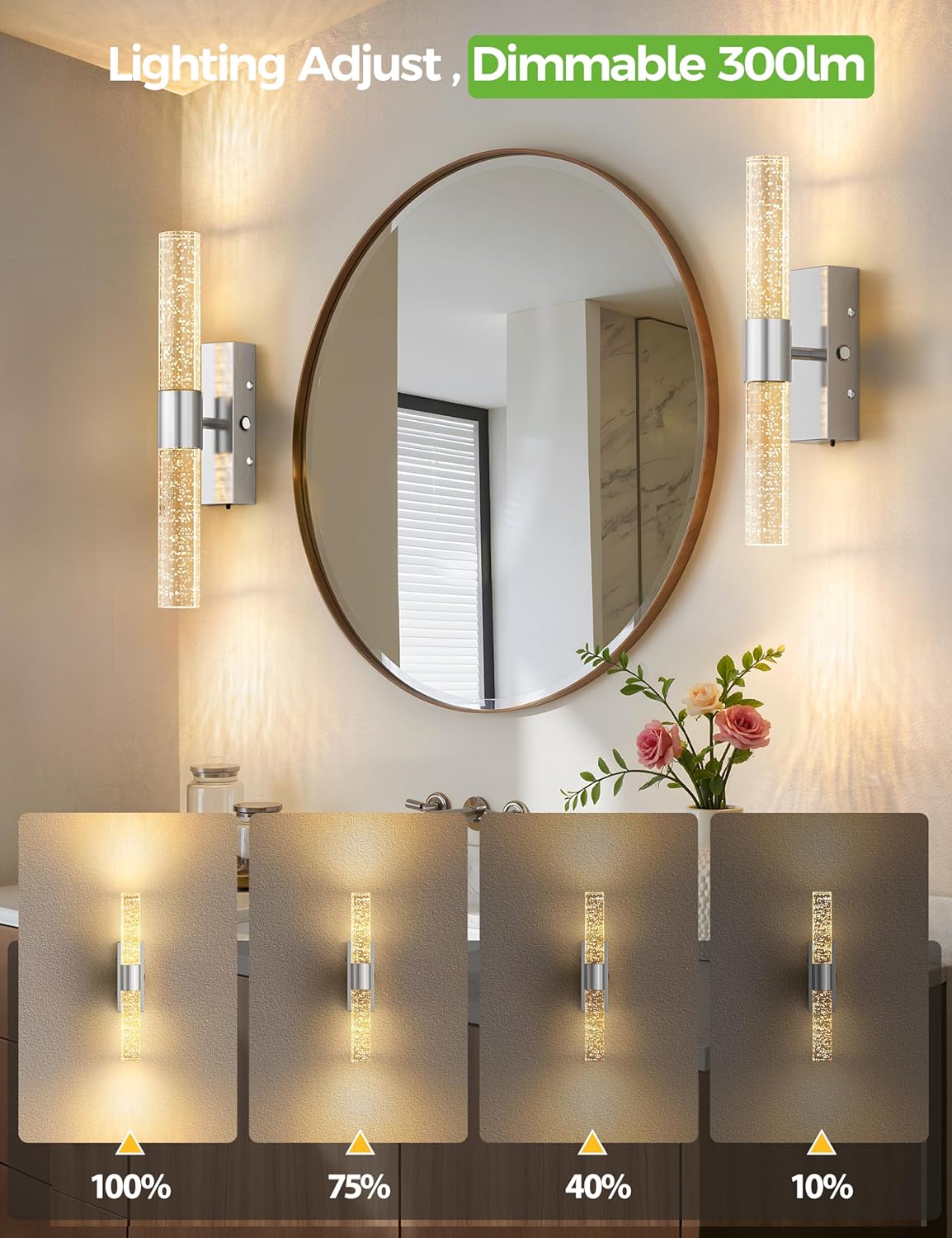 Battery Operated Wall Sconce Set of 2,3CCT Dimmable,10400mAh,Silver Modern Rechargeable Wall Sconce with Remote,Wireless Wall Lights for Bedroom,Living room,Hallway(15.3 inch)