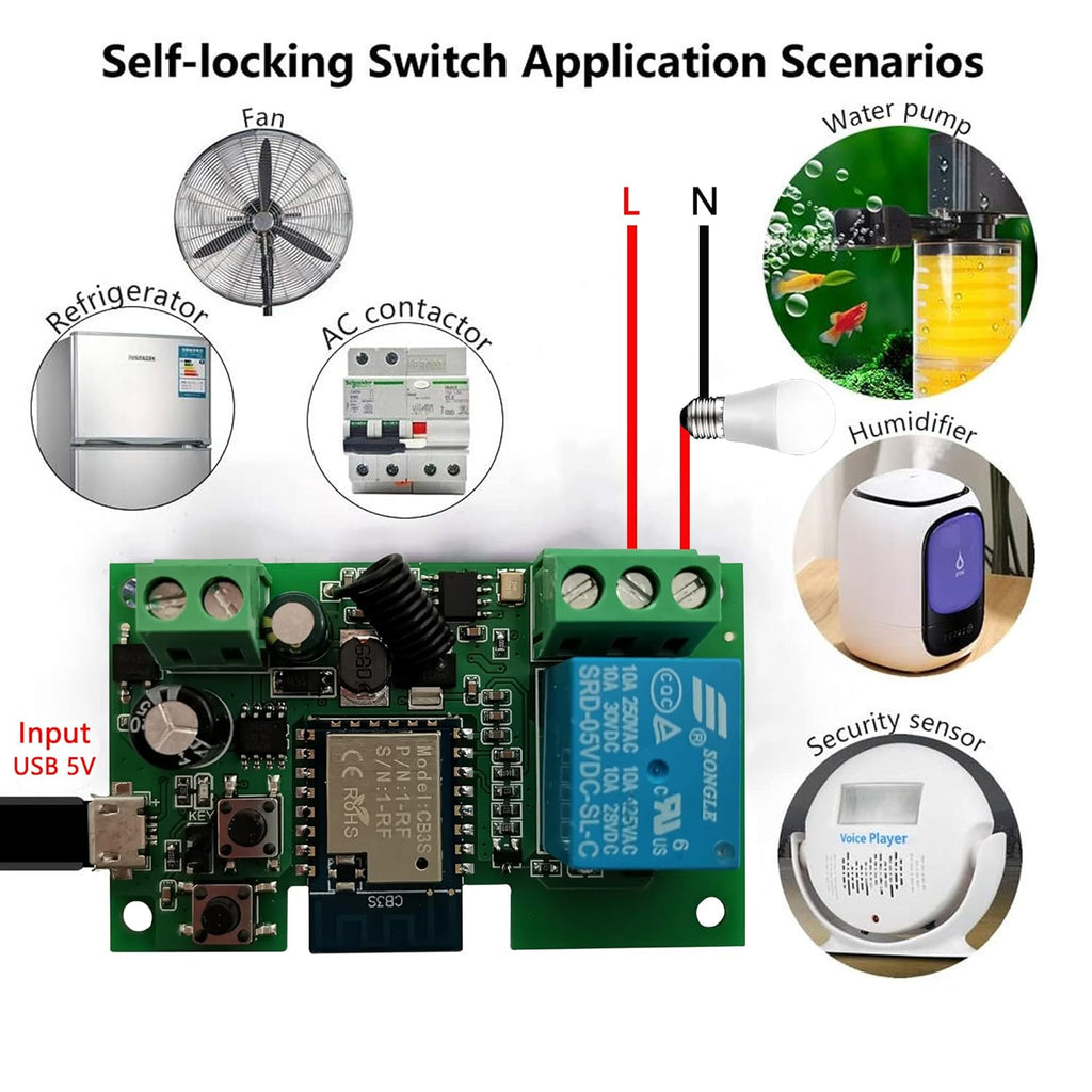 Jane Eyre WiFi Wireless Relay Module 1 Channel Remote Switch Momentary/Self-Locking Relay with 433MHz RF Remote Control Compatible with Alexa, Echo and Google Assistant