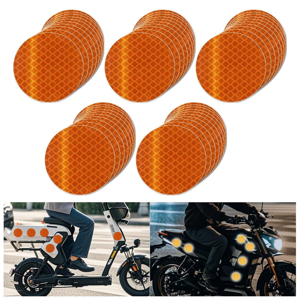 Non Fading Orange Reflective Stickers 2-inch Diameter Round Reflector, Outdoor Waterproof High Visibility Warning Adhesive Tape (50 Pcs)