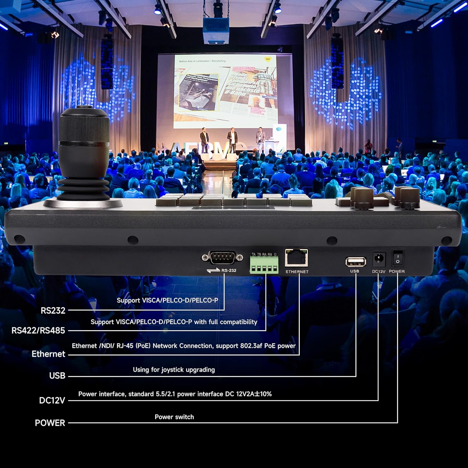 iuZee PTZ Camera Controller 4D Joystick PoE IP PTZ Keyboard with Controller 2.8" LCD Screen, Support VISCA PELCO-P PELCO-D RS422 RS485 RS232 RJ45, for Live Streaming Meeting/Church Service/Education