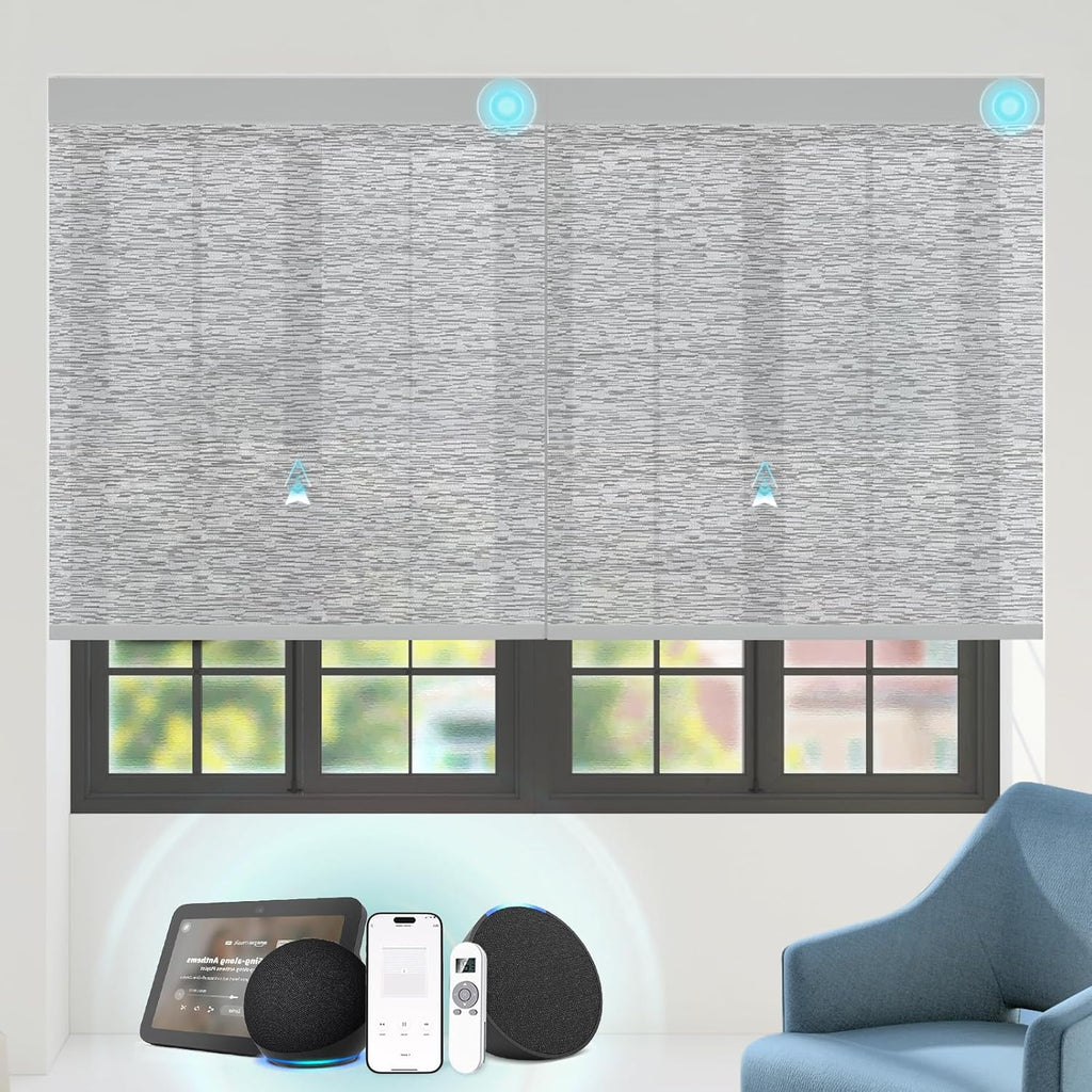 Motorized Blinds with Remote Custom Size Blackout Smart Roller Shades Compatible with Alexa Google, Electric Blinds for Windows