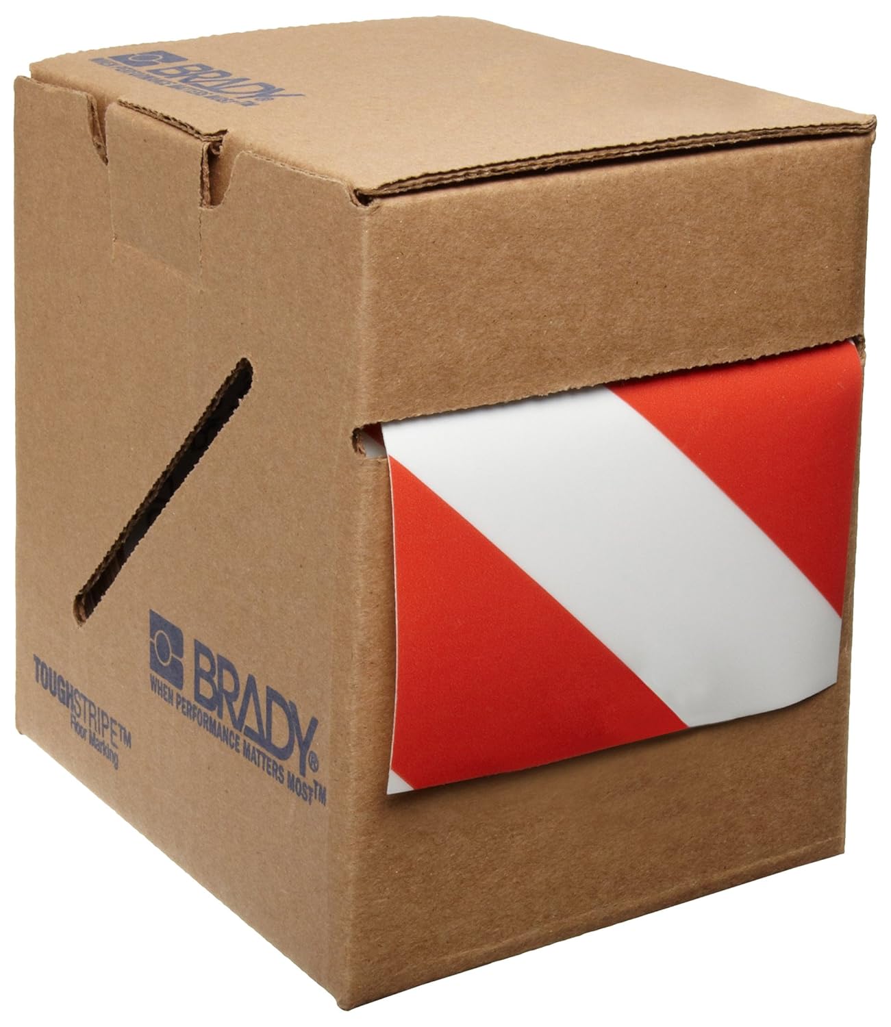 Brady 104378 ToughStripe Nonabrasive Diagonal Stripes Floor Marking Tape, 100' Length, 4" Width, Red and White (Pack of 1 Roll)