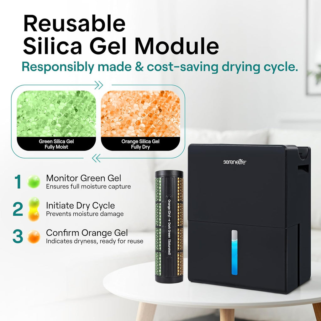 SereneLife Dehumidifiers for Home, 91 Oz Quiet Dehumidifier for Bedroom, Bathroom, Basement with Removable Cylinder For Closet, Timer, Sleep Mode & Smart Humidity Control, Covers 1500 Sq. Ft, Black