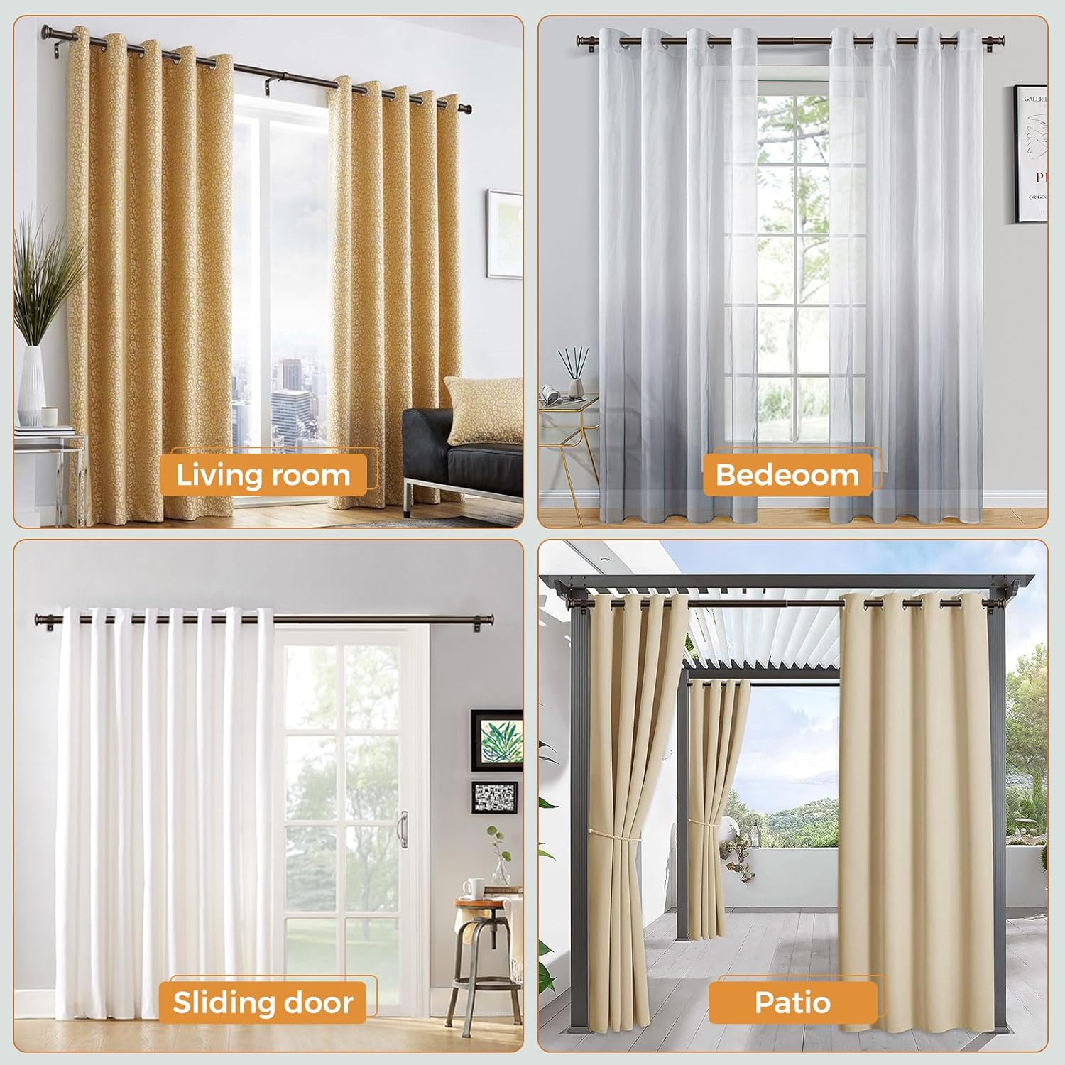 TONIAL Curtain Rod 32 to 115 Inch(2.6-9.6ft), Telescoping Splicing 3/4 Drapery Rods for Windows 83 to 110 Inch(6.9-9.1ft), Decorative Single Rod with Small Cap Finial, Bronze