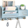 Rebee Vision Key Holder Wall Mount with Mail Sorter - Decorative Mail and Key Organizer for Wall with Hooks and Drawer Organizer - Ideal Storage Solution for Home Improvement (Distressed Blue)
