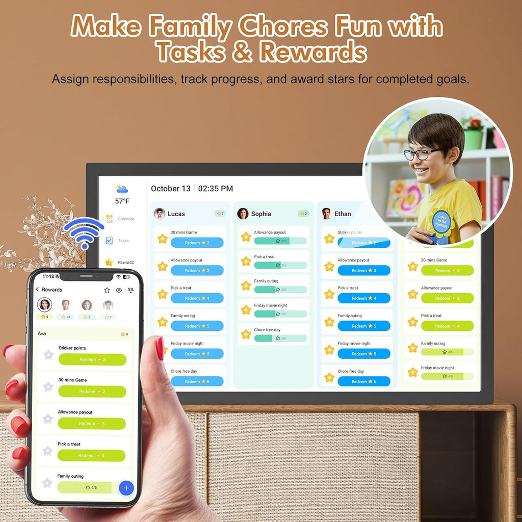 32" Smart Digital Calendar for-Family-Business-Planner - Electronic Calendar for Business Chore Chart, Touchscreen Display for Family Schedules, Auto-Sync Google iCloud Outlook Calendars for Kid Adult