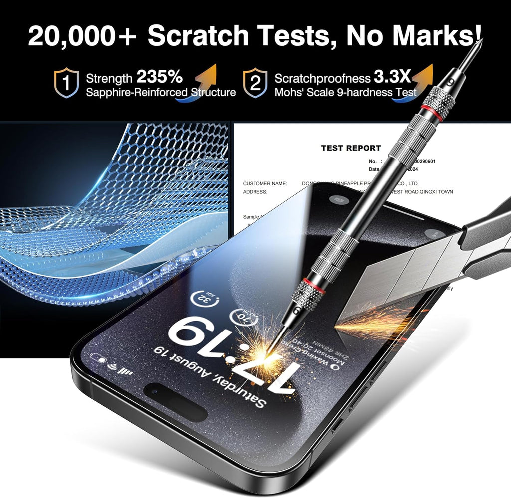 EZ-GLAZ- 4 Pack for iPhone 15 Pro Max Screen Protector [6.7"] With 2 Pack Camera Lens Protector, 9H+ Hardness 12FT Military Grade Shatterproof Scratch Resistant Durable Tempered Glass Film with Flawless Fit Kit, HD Clear