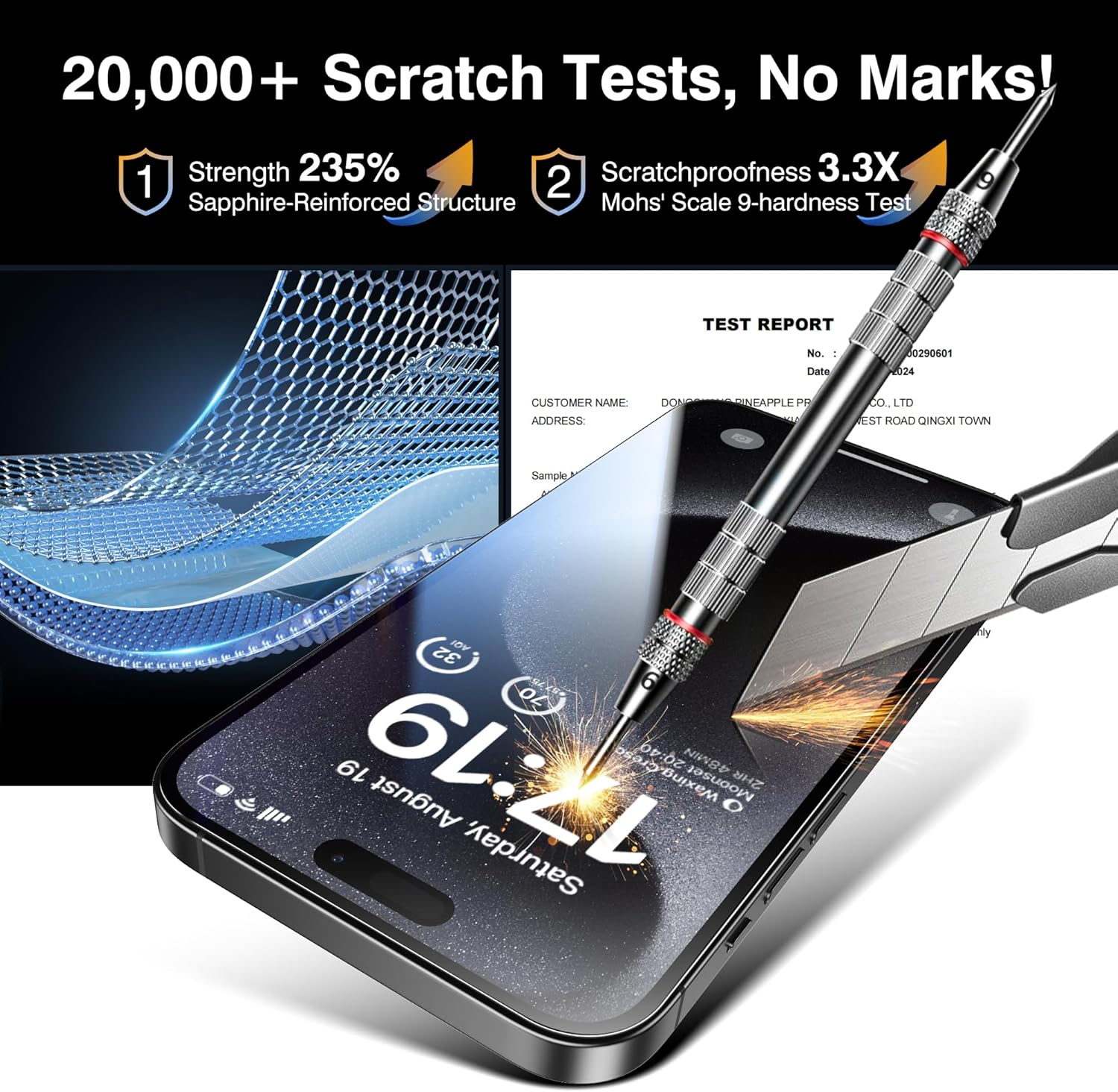 EZ-GLAZ- 4 Pack for iPhone 15 Pro Max Screen Protector [6.7"] With 2 Pack Camera Lens Protector, 9H+ Hardness 12FT Military Grade Shatterproof Scratch Resistant Durable Tempered Glass Film with Flawless Fit Kit, HD Clear