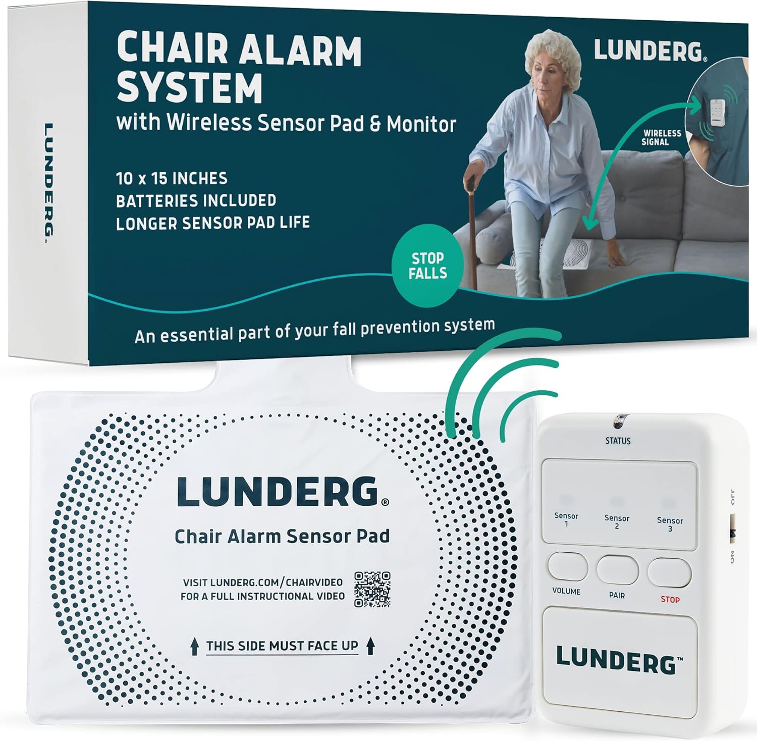 Lunderg Chair Alarm System - Wireless Chair Alarms and Fall Prevention for Elderly and Dementia Patients - Smart and Reliable Elderly Monitoring Kit for Caregiver - Perfect Complement to Bed Alarm