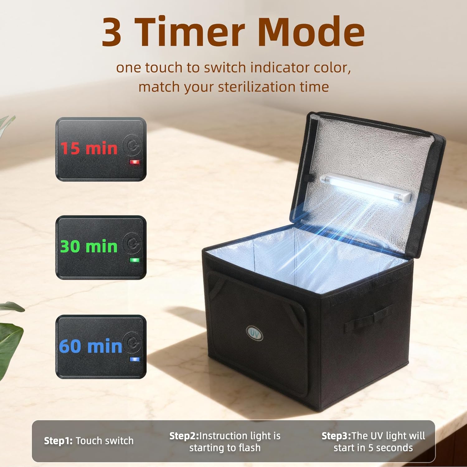 Large UV Sanitizer Box, 36L Portable Sanitizing and Cleaning Machine with 3-Level Timer, O-zone Foldable UV Cleaner Box for Household Use Like Phone, Towel, Key, Etc. with O-zone