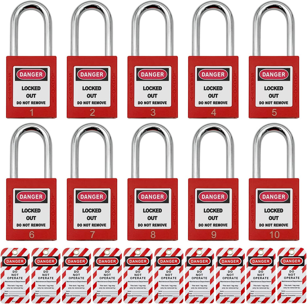 Lockout Tagout Locks, Safety Padlock, Loto Locks Keyed Differently Lock Out Tag Out 10 pcs Safety Padlocks Plastic with 10 Lockout TagOut Tags Red