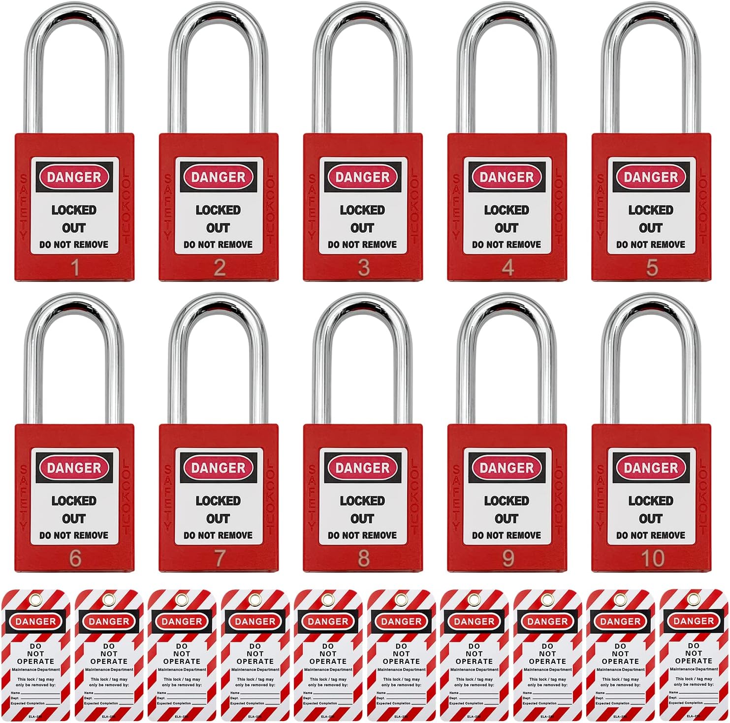 Lockout Tagout Locks, Safety Padlock, Loto Locks Keyed Differently Lock Out Tag Out 10 pcs Safety Padlocks Plastic with 10 Lockout TagOut Tags Red