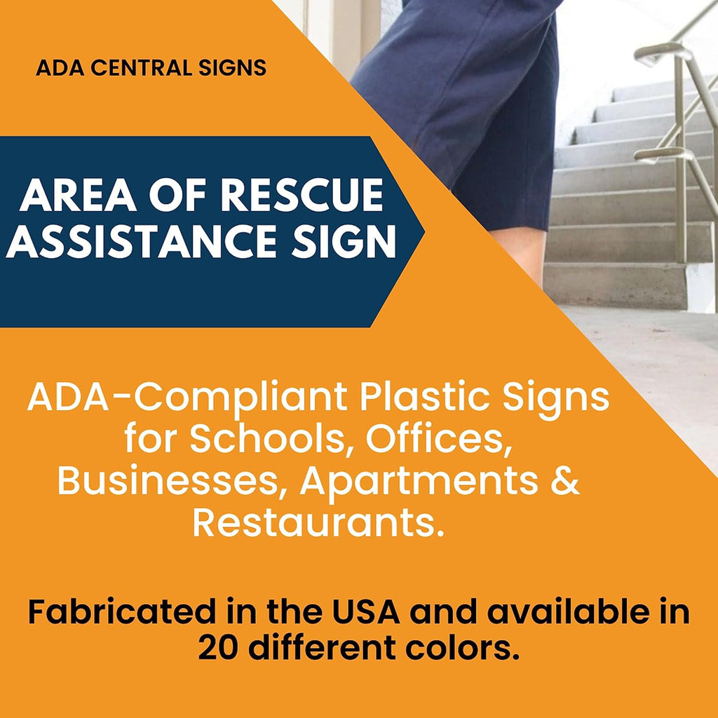 6" X4" Area of Rescue Assistance Sign- Tactile Graphics Grade 2 Braille Text ADA Compliant Sign |ADA Compliant Plastic Signs for Schools, Offices, Businesses, Apartments & Restaurants