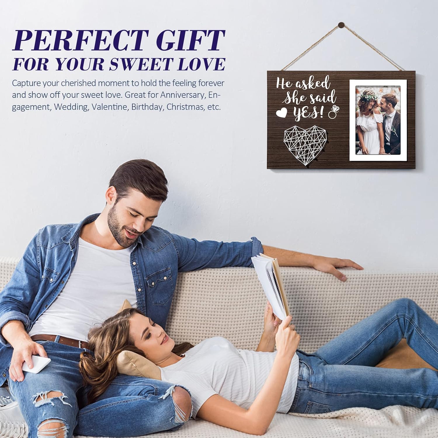 Engagement Wedding Gifts for Couples: Boyfriend & Girlfriend, Romantic Picture Frame - 4x6 Photo