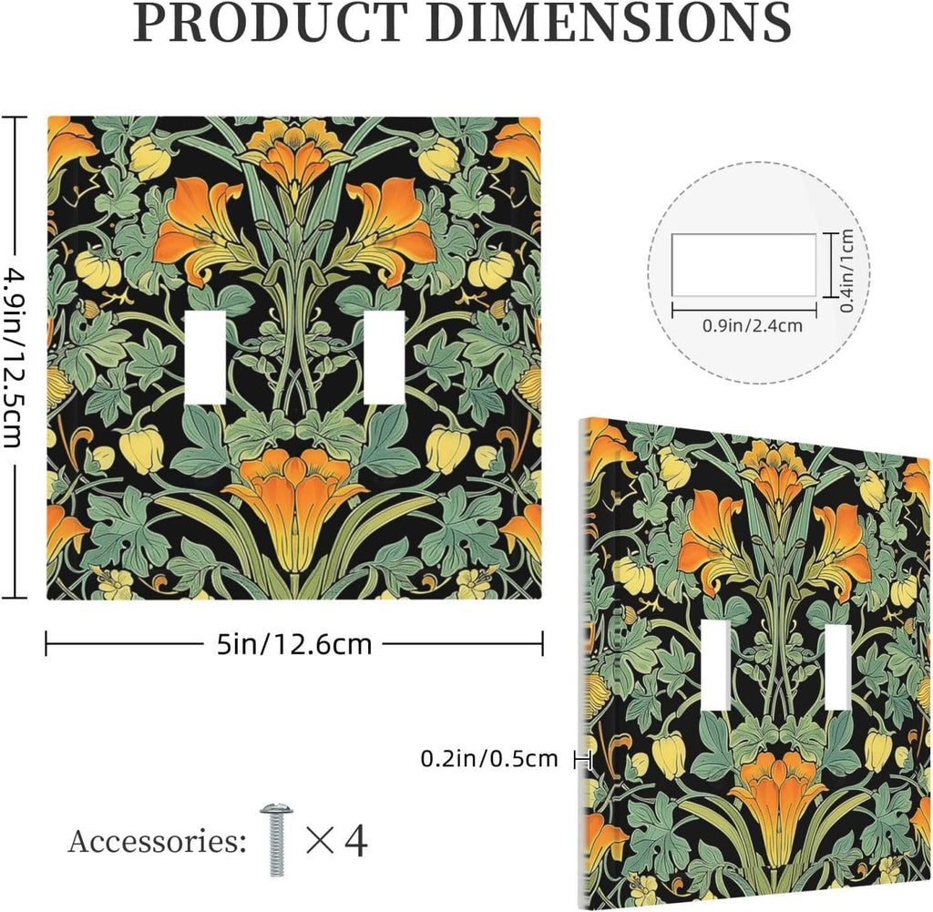Decorative Switch Plates William Morris Vintage Floral Green Yellow 2 Gang Double Toggle Outlet Light Switch Cover Wall Plate Electrical Faceplate for Bedroom Home Decor