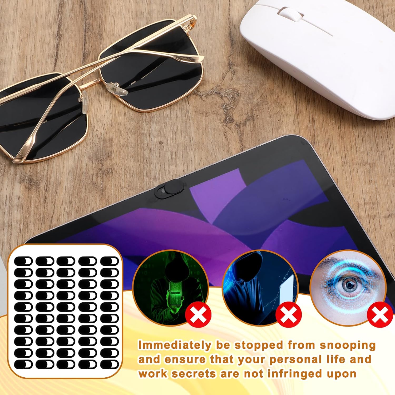 50 Pcs Webcam Cover Slide, 0.023 Inch Ultra-Thin Universal Camera Privacy Cover Black Camera Covers Slide for Phone, Laptop, Computer