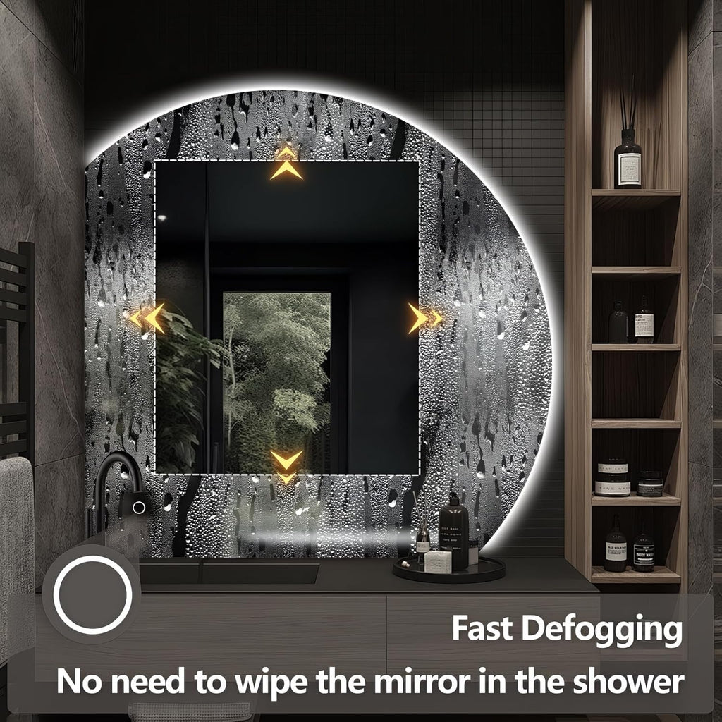 Niccy Half Moon LED Mirror for Bathroom, 36" Semi Backlit Mirrors Frameless Makeup Mirror with Light, Anti-Fog, Shatter-Proof, 3 Colors, Smart Vanity Mirrors