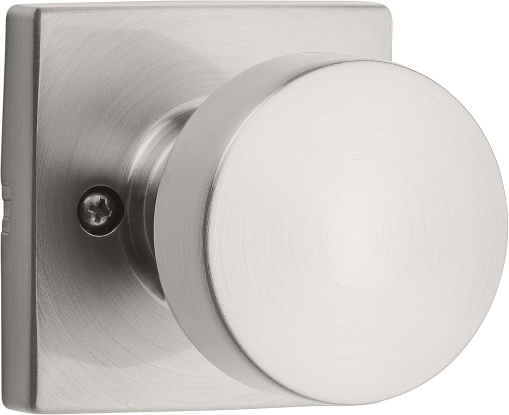 Kwikset Pismo Dummy Door Knob, Single Sided Handle for Closets, French Double Doors, and Pantry, Satin Nickel Non-Turning Interior Push/Pull Door Knob, with Microban Protection