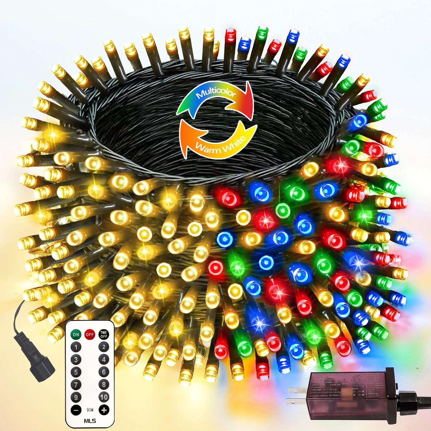 82FT 200 LED Color Changing Christmas String Lights with Remote & Timer & Memory Function, 8 Lighting Modes Waterproof Fairy String Lights for Xmas Tree Holiday Party Garden (Warm White & Multicolor)