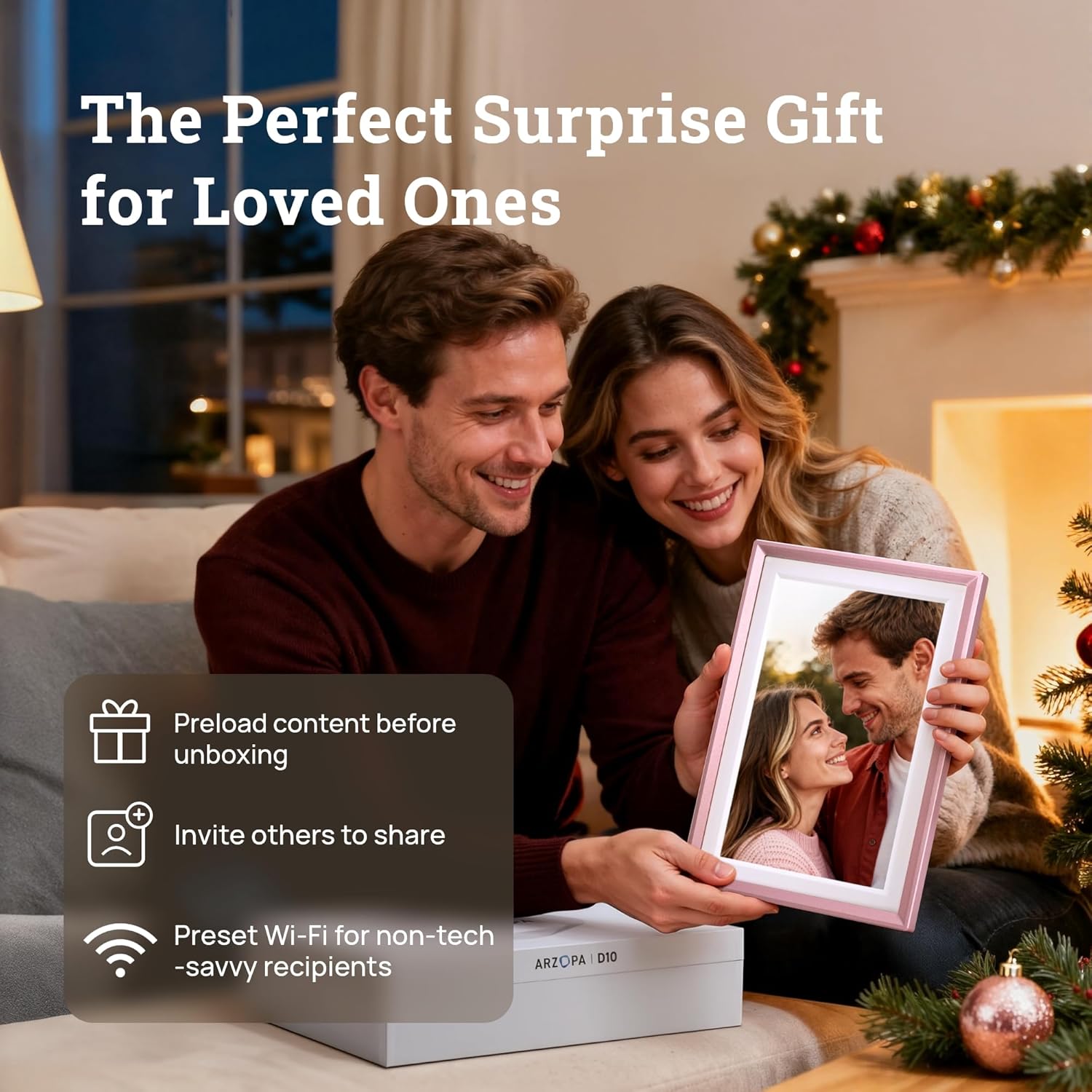 ARZOPA D10 10.1" Premium Metal Digital Picture Frame – HD IPS Anti-Glare Touchscreen, Instant Photo & Video Sharing from Your Phone via Free App, A Thoughtful Gift, Rose Gold