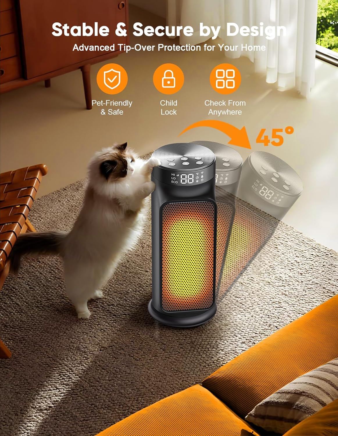 Smart Space Heater, 1500W PTC Heater with Wifi/App/Alexa/Google Voice Control for Indoor Use, Heats & Cools 2 in 1 Eco Heater for Home Office Bedroom Living Room Bathroom Nursery Apartment