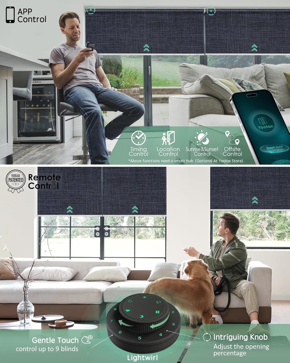 Yoolax Motorized Blinds with Remote, Blackout Smart Blinds for Windows Motorized Roller Shades, Automatic Window Shades Work with Alexa Custom Size (Blackout-Fabric Navy Blue)