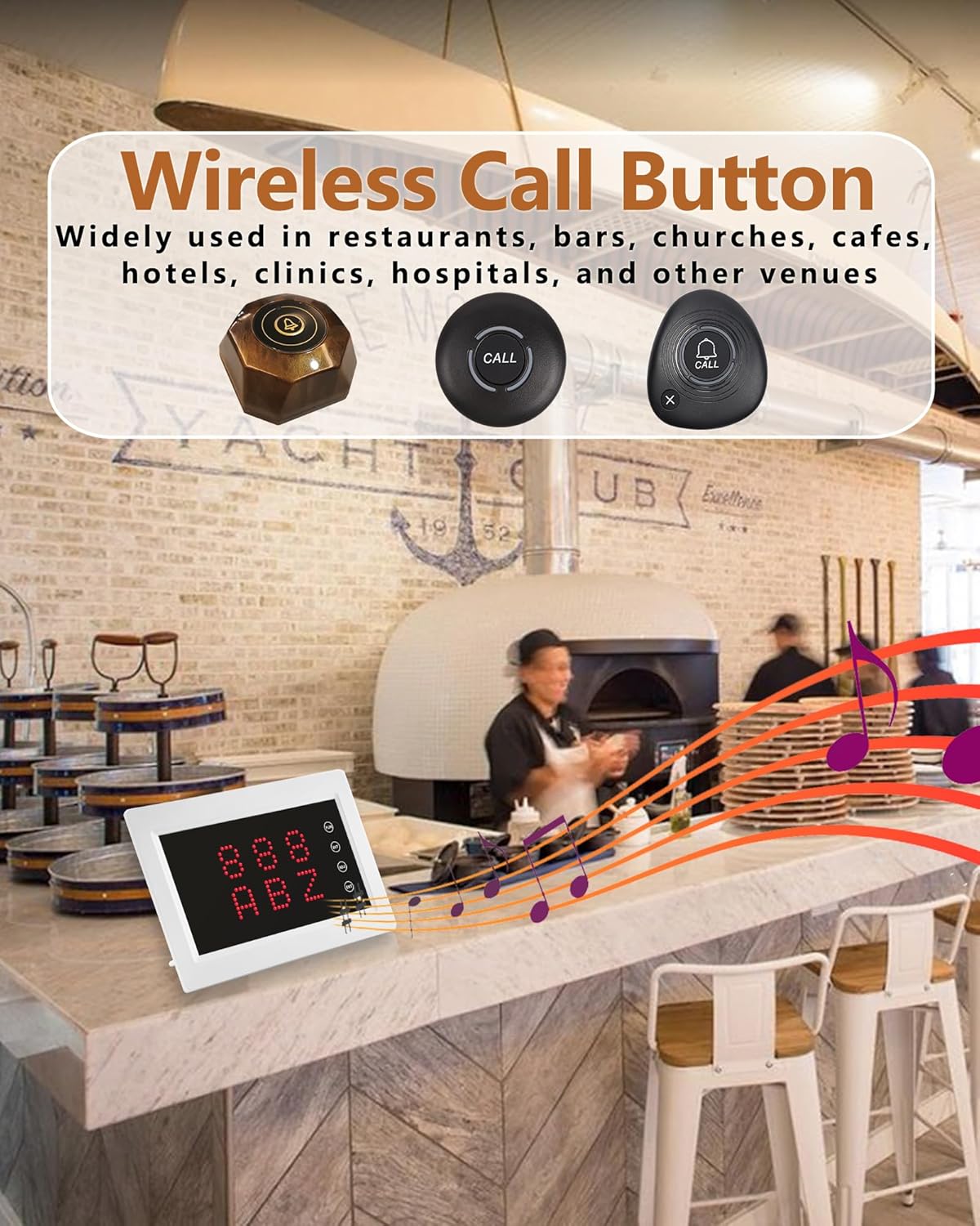 Wireless Calling System Restaurant Pager System Caregiver Pager for Patient Nurse Alert with 1 Number Display and 10 Waterproof Call Buttons for Elderly Clinic Nursing Center Hospital