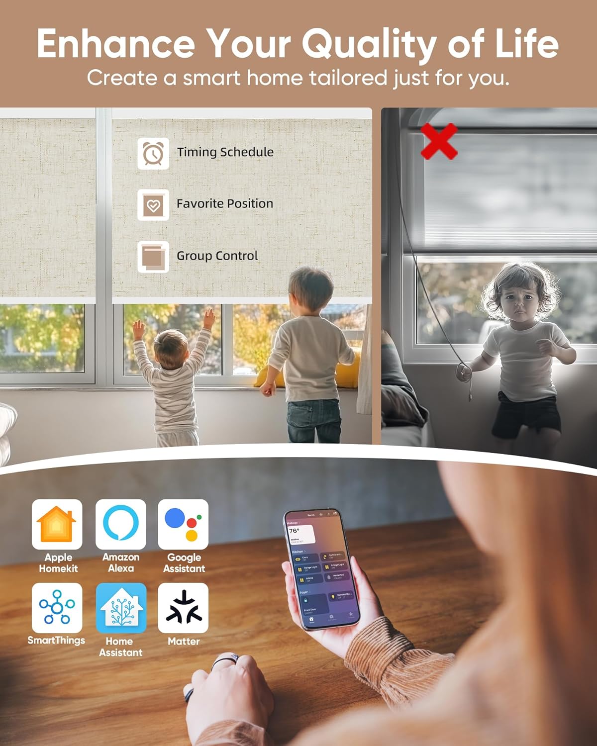 Kincmo Motorized Blinds with Remote,100% Blackout Motorized Roller Shades Work with Apple Homekit,Alexa,Google, Custom Electric Blinds with App,Voice Control (Linen Stone)