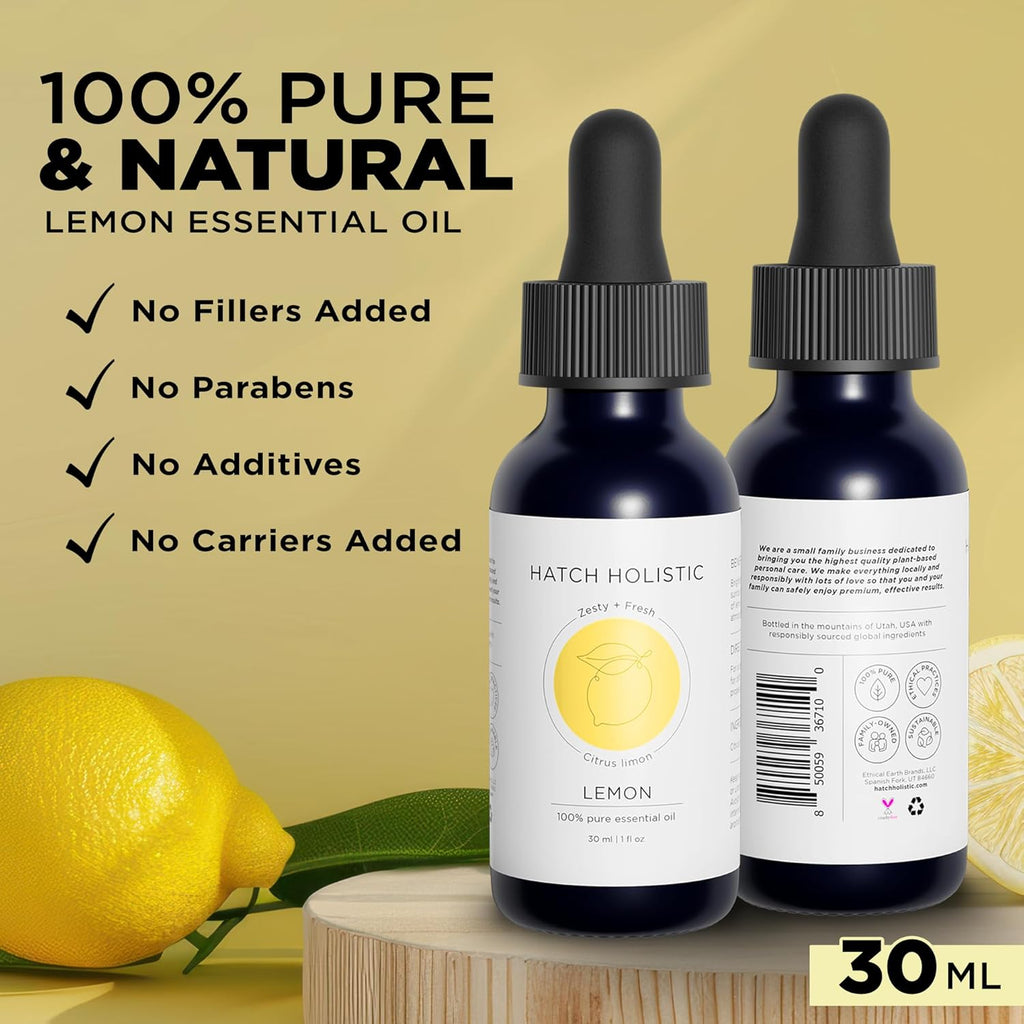 Essential Oils Lemon - 1oz 100% Natural Citrus Oil for Diffuser Or Aromatherapy, Refreshing, Uplifting Scent Supporting Focus and Freshness, Suitable for Cleaning and Skincare Purposes