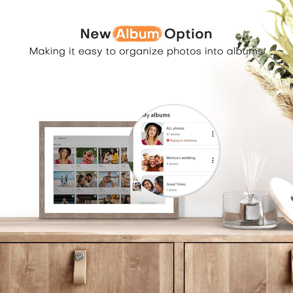 Frameo 10.1 Inch Digital Picture Frame, Digital Photo Frame WiFi, 32GB Memory, Electric Slideshow Frame, 1280 * 800 HD Touch Screen, Wall Mountable, Share Instantly, Mom Gifts, Greige